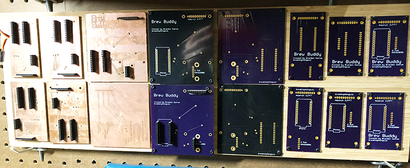 Various iterations of the Brew Buddy board